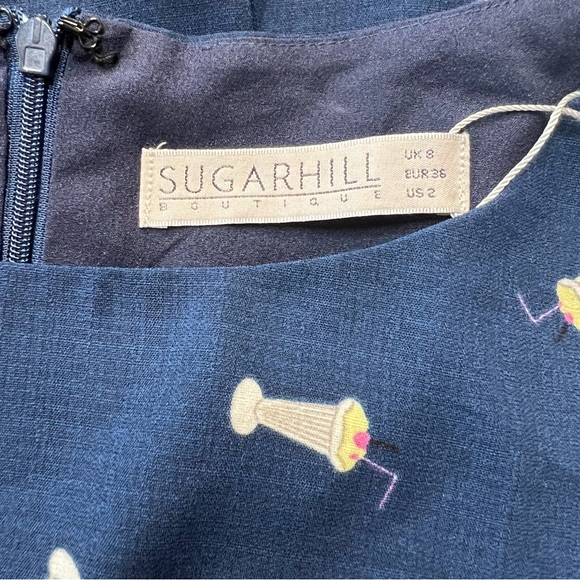 NWT ModCloth Sugarhill Boutique Milkshake Print Dress Size 2 Navy Blue - Picture 4 of 10